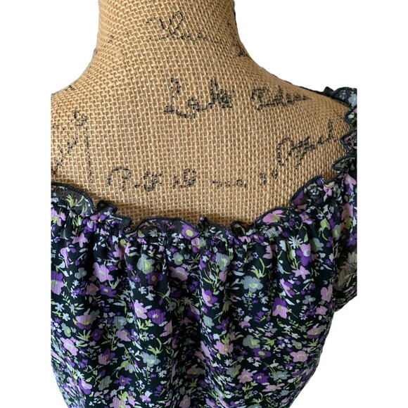 ๐ 2/$20 ๐ Black A line Dress with Floral Slightly Ruffled Top sz 13 - Picture 4 of 8